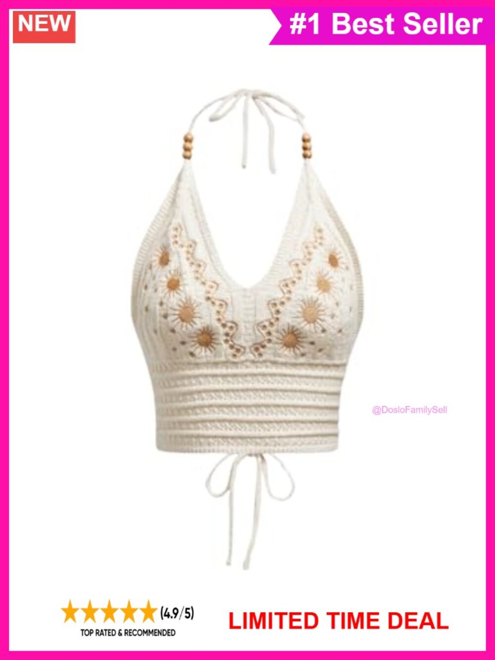 Crochet Halter Crop Top Tie Backless Boho Summer Tank